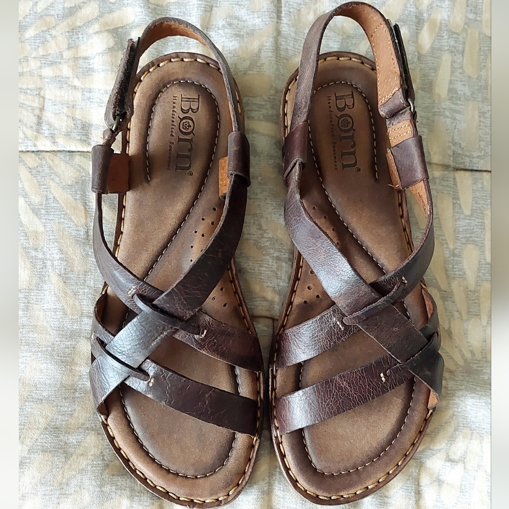 New Born Dark Brown Leather Strappy Sandals Size 7